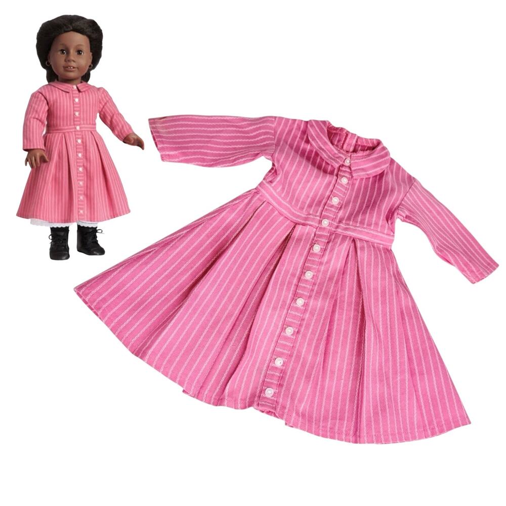 American Girl Addy Dress Meet Outfit Accessory Pleasant Company Tag Pink Stripe